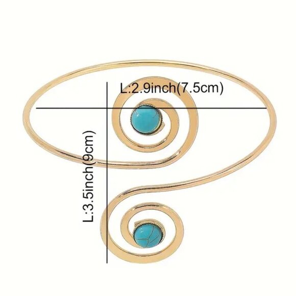 Upper Arm Turquoise Cuff Bracelet Boho Greek Goddess Armlet Swirl Egyptian - Picture 4 of 4